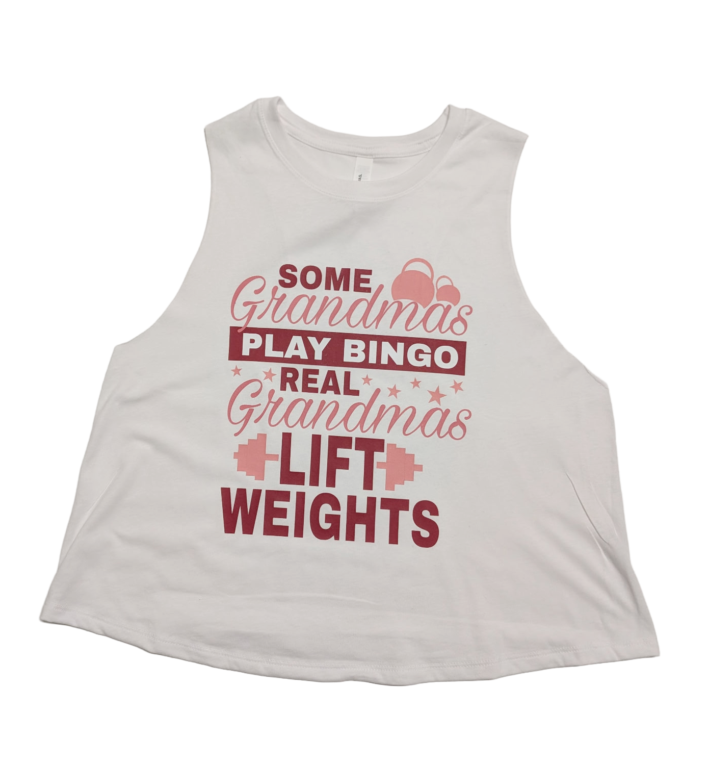 JAB Fitness “Grandmas Lift Weights” Cropped Tank – White