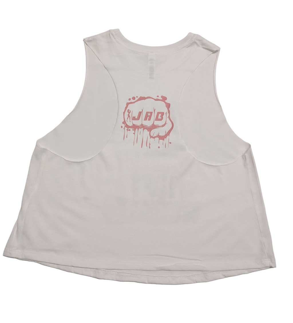 JAB Fitness “Grandmas Lift Weights” Cropped Tank – White
